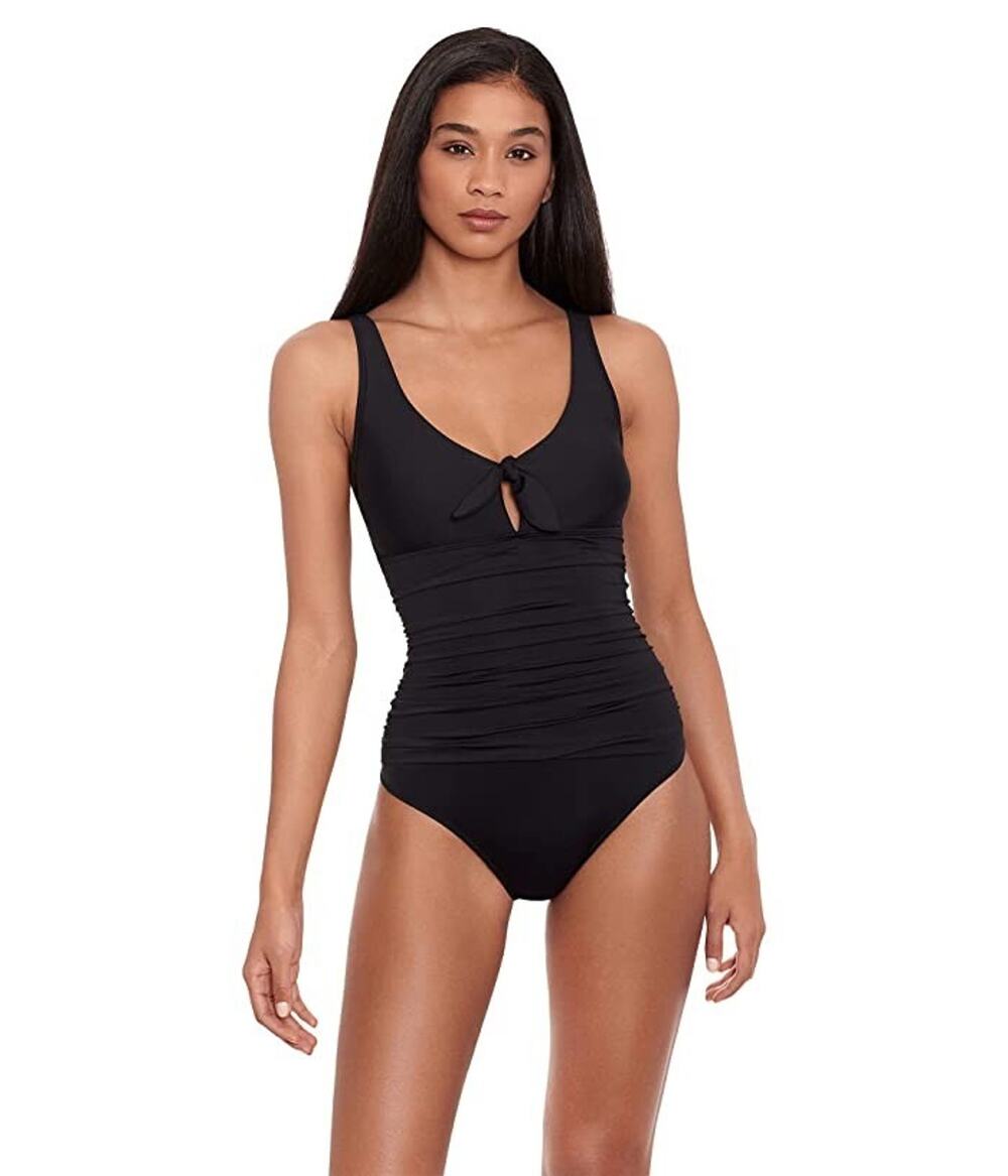 Lauren Ralph Lauren Front-Tie One-Piece Swimsuit Black Size 10 3526